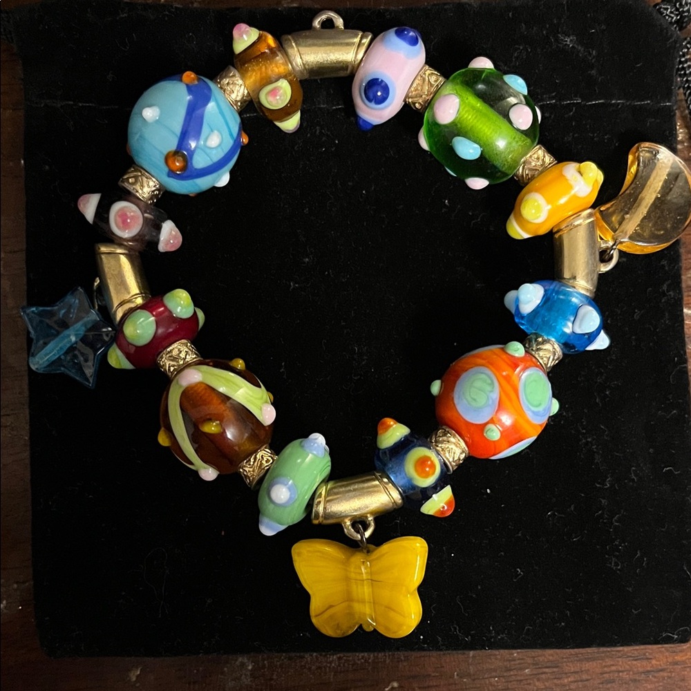 Venetian Beaded Bracelet with Butterfly Charm from Venice.